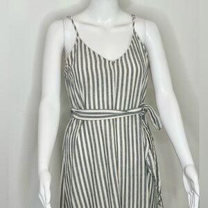 White and Gray Striped Midi Dress